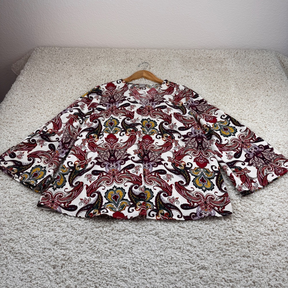 Chico's Paisley Blouse Women 1 US 8/10 Multicolor 3/4 Bell Sleeve V-Neck Top